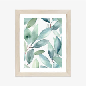 Poster Aquarell-Lorbeerblätter Rahmen Holz Mit Passepartout Farbe Natürlich