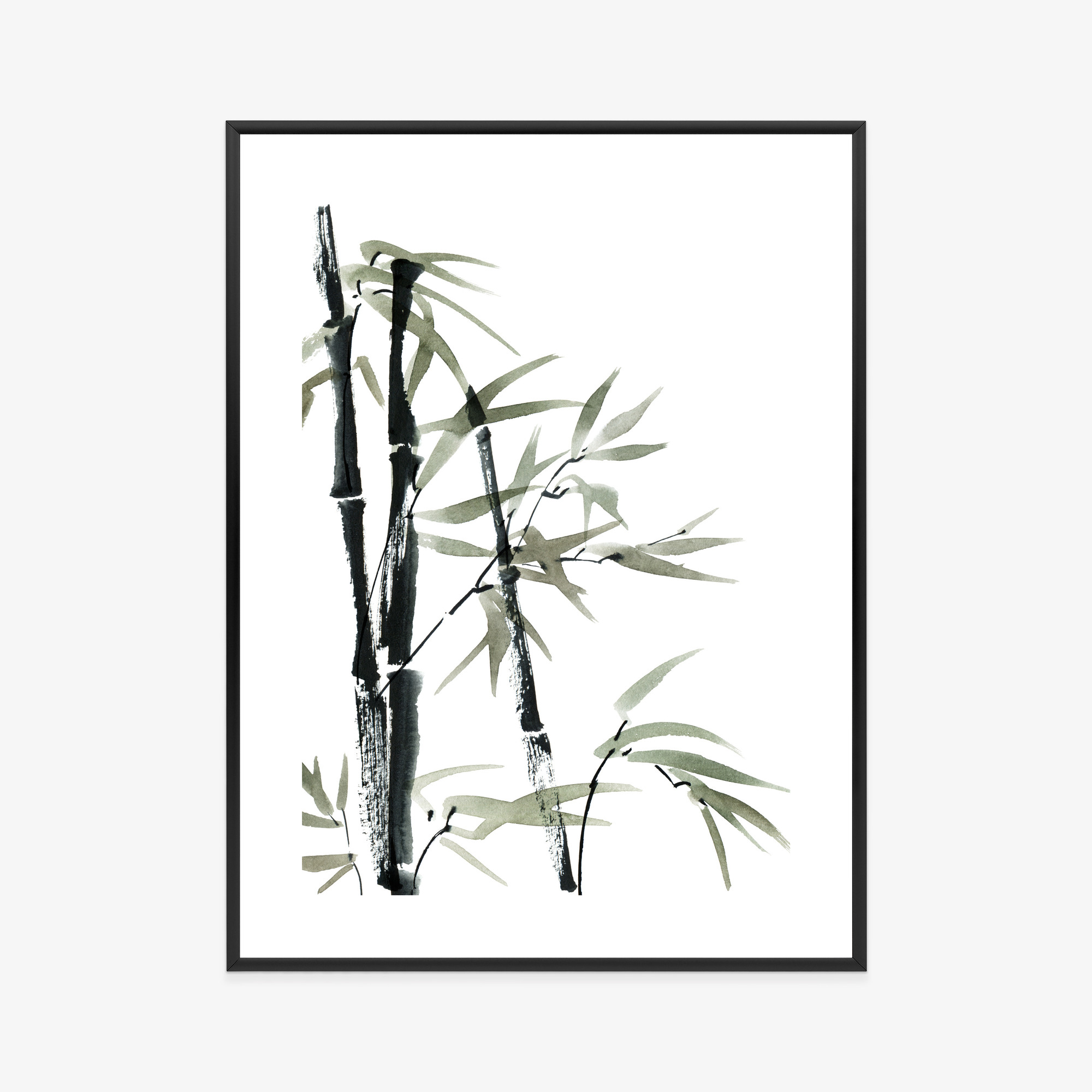 Poster Aquarell Bambus Und Blätter Rahmen Holz Mit Passepartout Farbe Natürlich – Bild 9