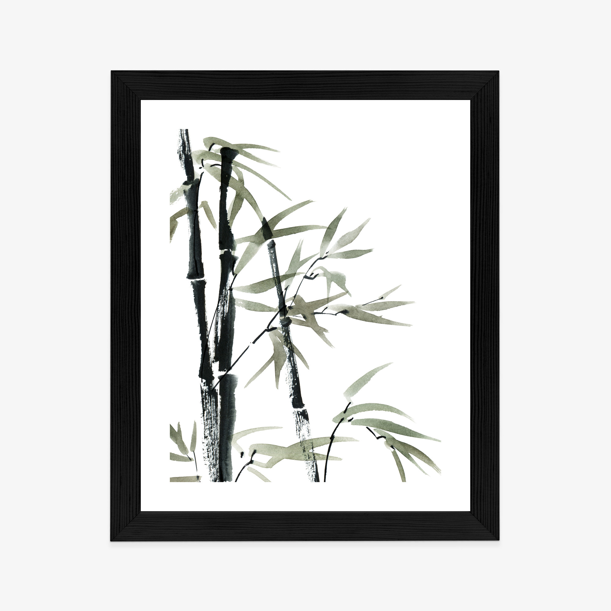 Poster Aquarell Bambus Und Blätter Rahmen Holz Mit Passepartout Farbe Natürlich – Bild 4