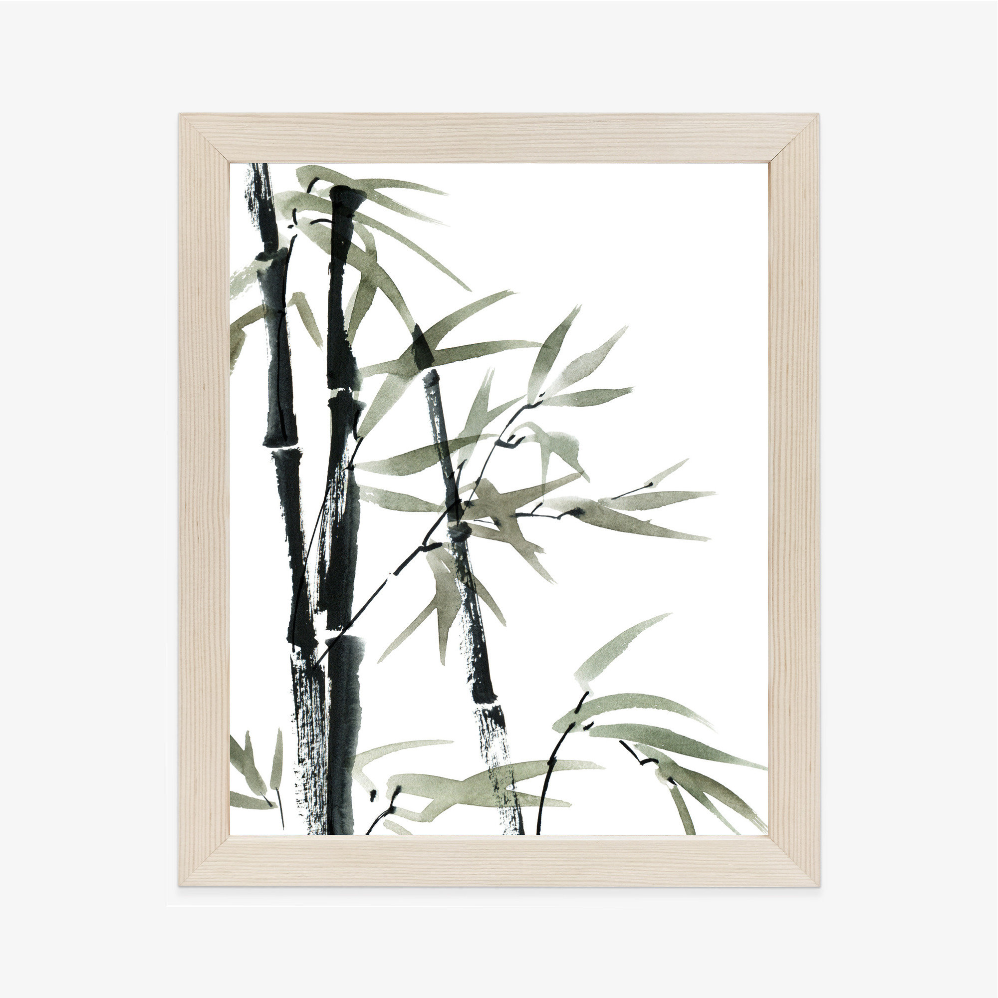 Poster Aquarell Bambus Und Blätter Rahmen Holz Mit Passepartout Farbe Natürlich – Bild 2