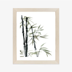 Poster Aquarell Bambus Und Blätter Rahmen Holz Mit Passepartout Farbe Natürlich