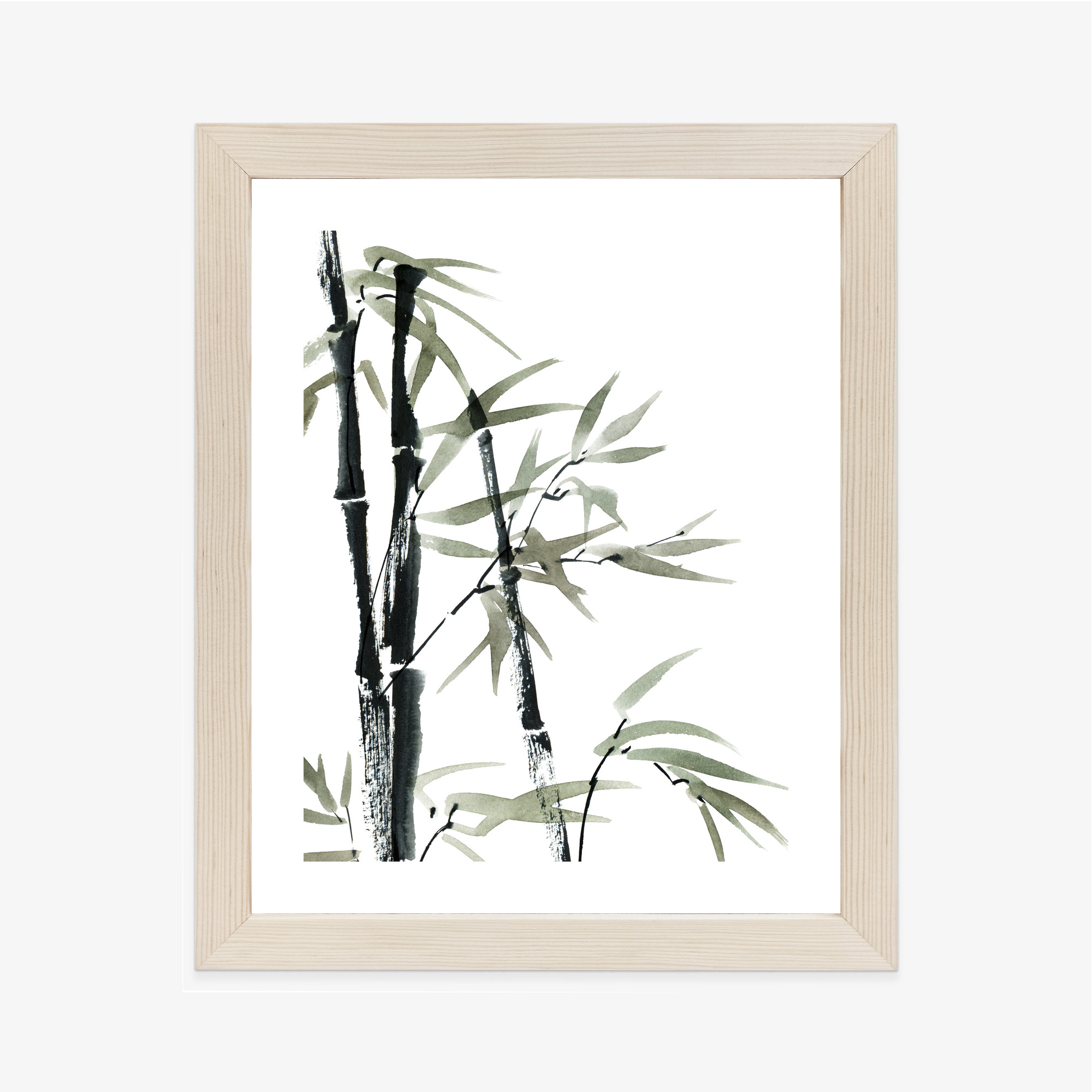 Poster Aquarell Bambus Und Blätter Rahmen Holz Mit Passepartout Farbe Natürlich