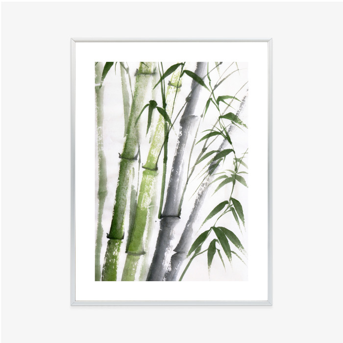 Poster Bambus Mit Aquarellblättern Rahmen Holz Mit Passepartout Farbe Natürlich – Bild 8