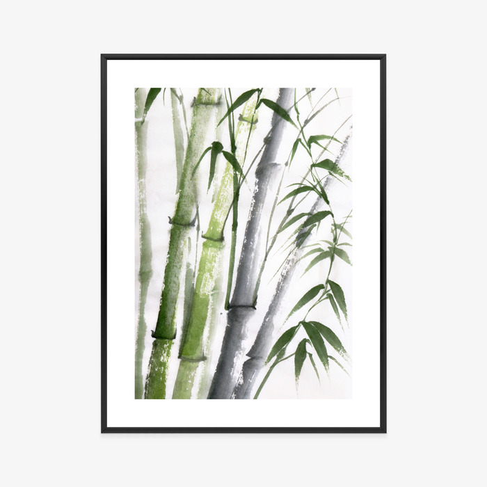 Poster Bambus Mit Aquarellblättern Rahmen Holz Mit Passepartout Farbe Natürlich – Bild 9