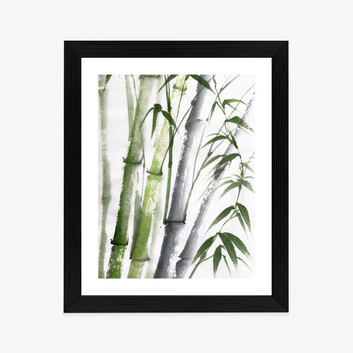 Poster Bambus Mit Aquarellblättern Rahmen Holz Mit Passepartout Farbe Natürlich – Bild 4