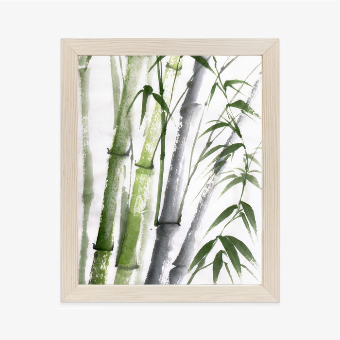 Poster Bambus Mit Aquarellblättern Rahmen Holz Mit Passepartout Farbe Natürlich – Bild 2