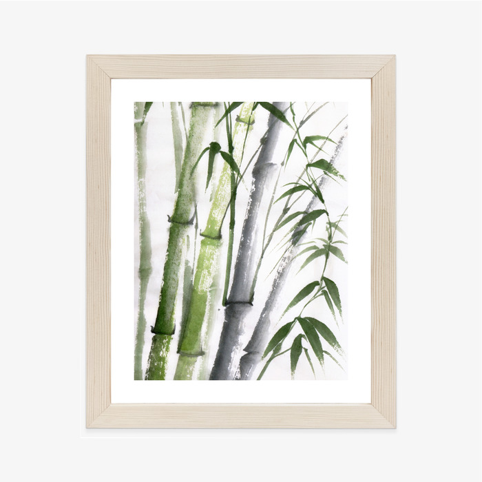 Poster Bambus Mit Aquarellblättern Rahmen Holz Mit Passepartout Farbe Natürlich