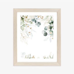 Poster Aquarell Aus Eukalyptusblättern Und Weißen Blüten Rahmen Holz Mit Passepartout Farbe Natürlich