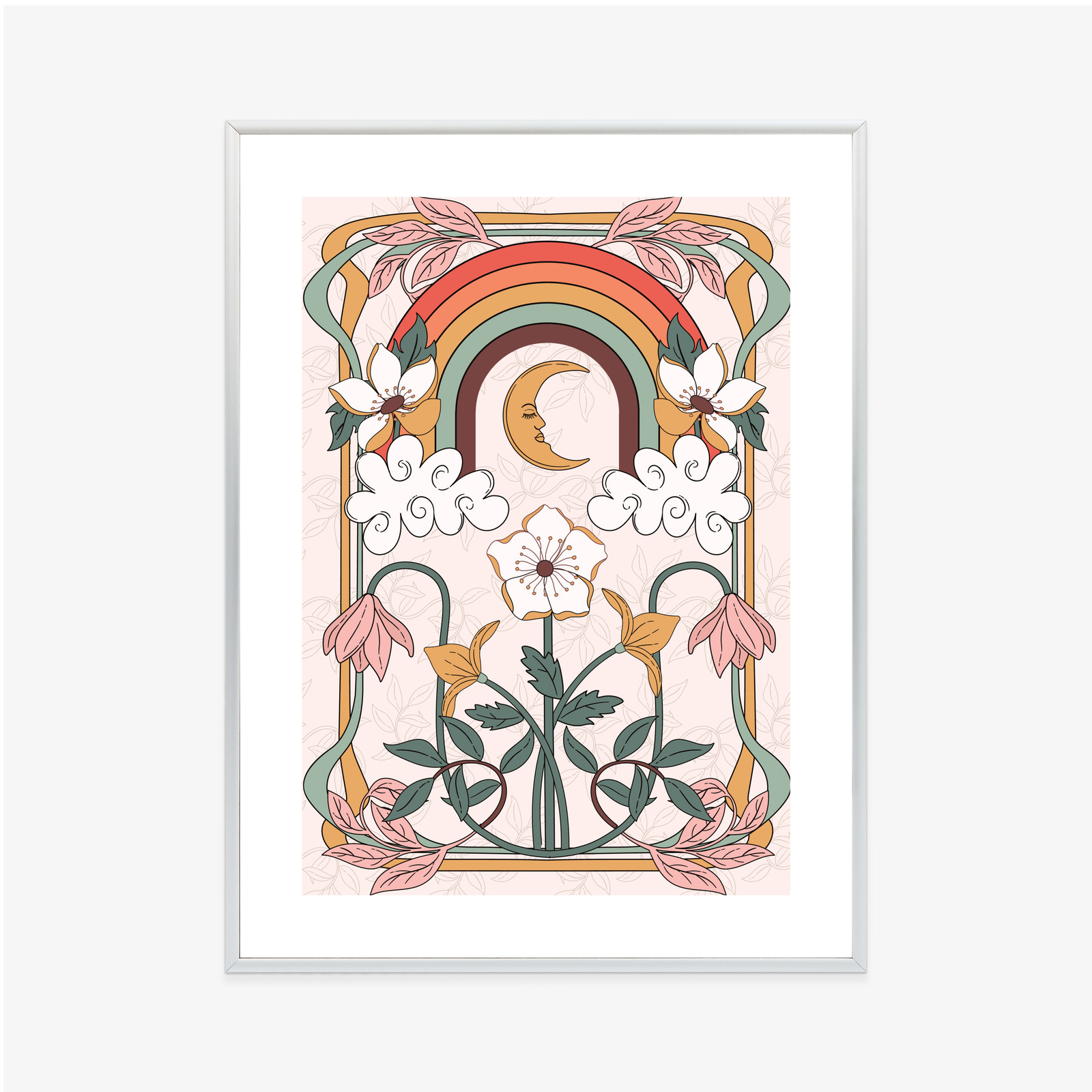 Poster Abstrakte Und Moderne Grafiken Mit Ornamenten Und Pflanzen Rahmen Holz Mit Passepartout Farbe Natürlich – Bild 8