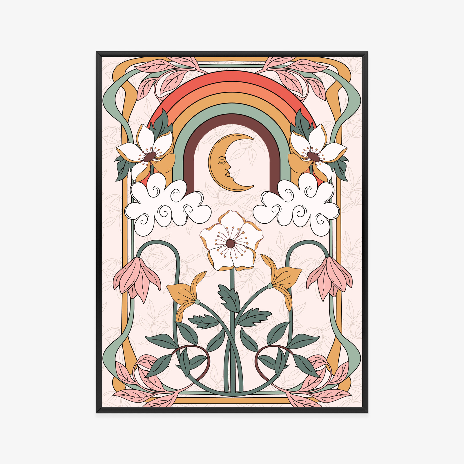 Poster Abstrakte Und Moderne Grafiken Mit Ornamenten Und Pflanzen Rahmen Holz Mit Passepartout Farbe Natürlich – Bild 11