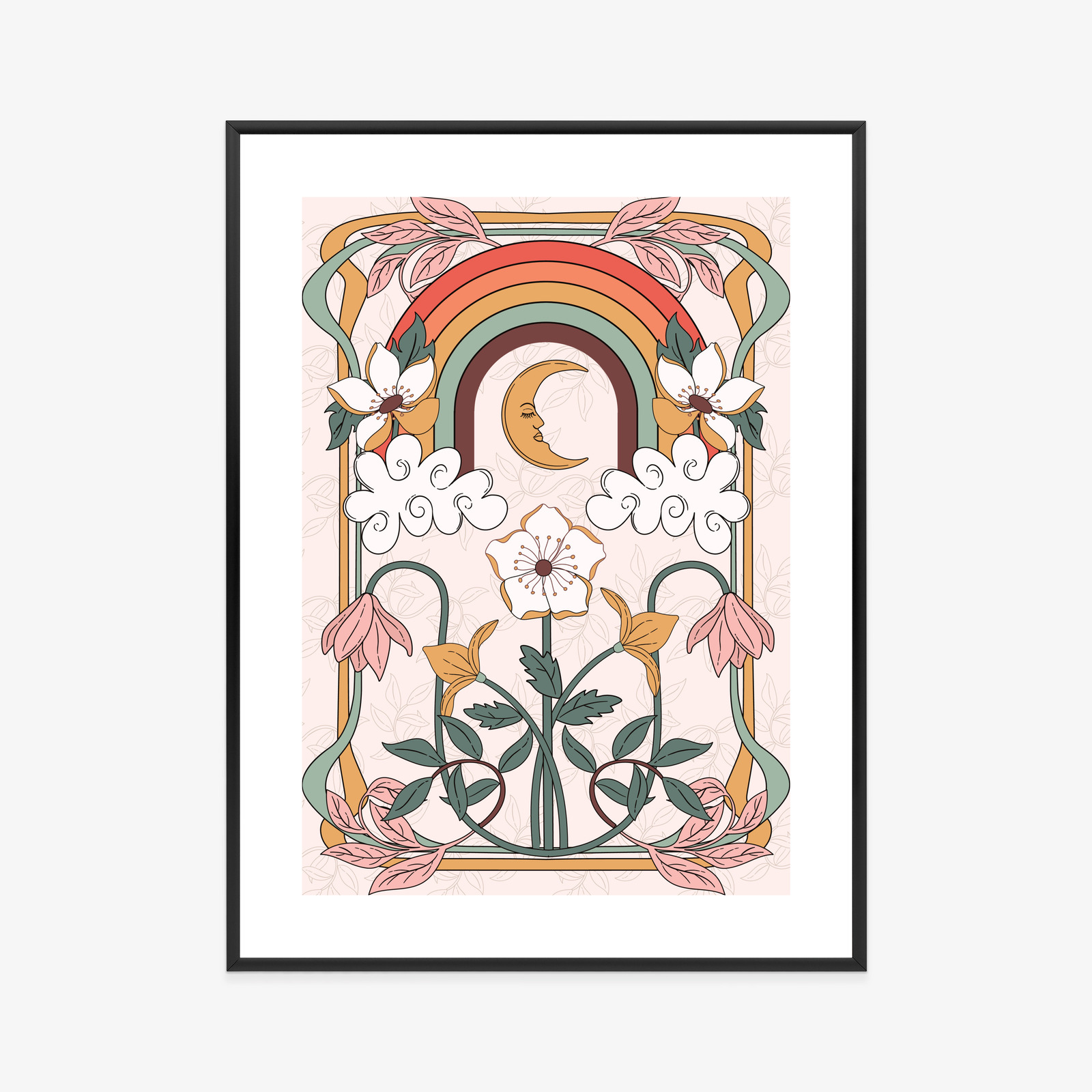 Poster Abstrakte Und Moderne Grafiken Mit Ornamenten Und Pflanzen Rahmen Holz Mit Passepartout Farbe Natürlich – Bild 9