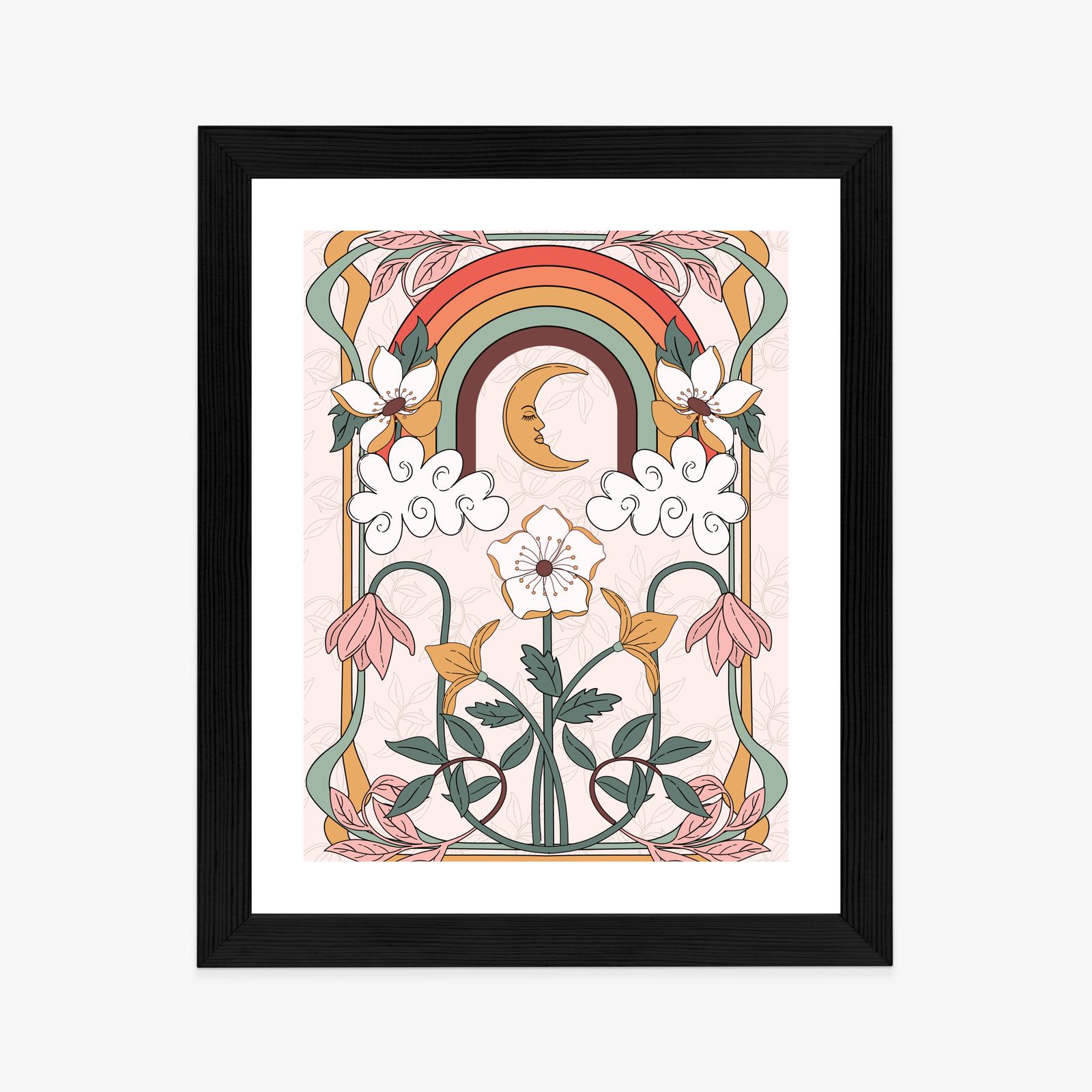 Poster Abstrakte Und Moderne Grafiken Mit Ornamenten Und Pflanzen Rahmen Holz Mit Passepartout Farbe Natürlich – Bild 4