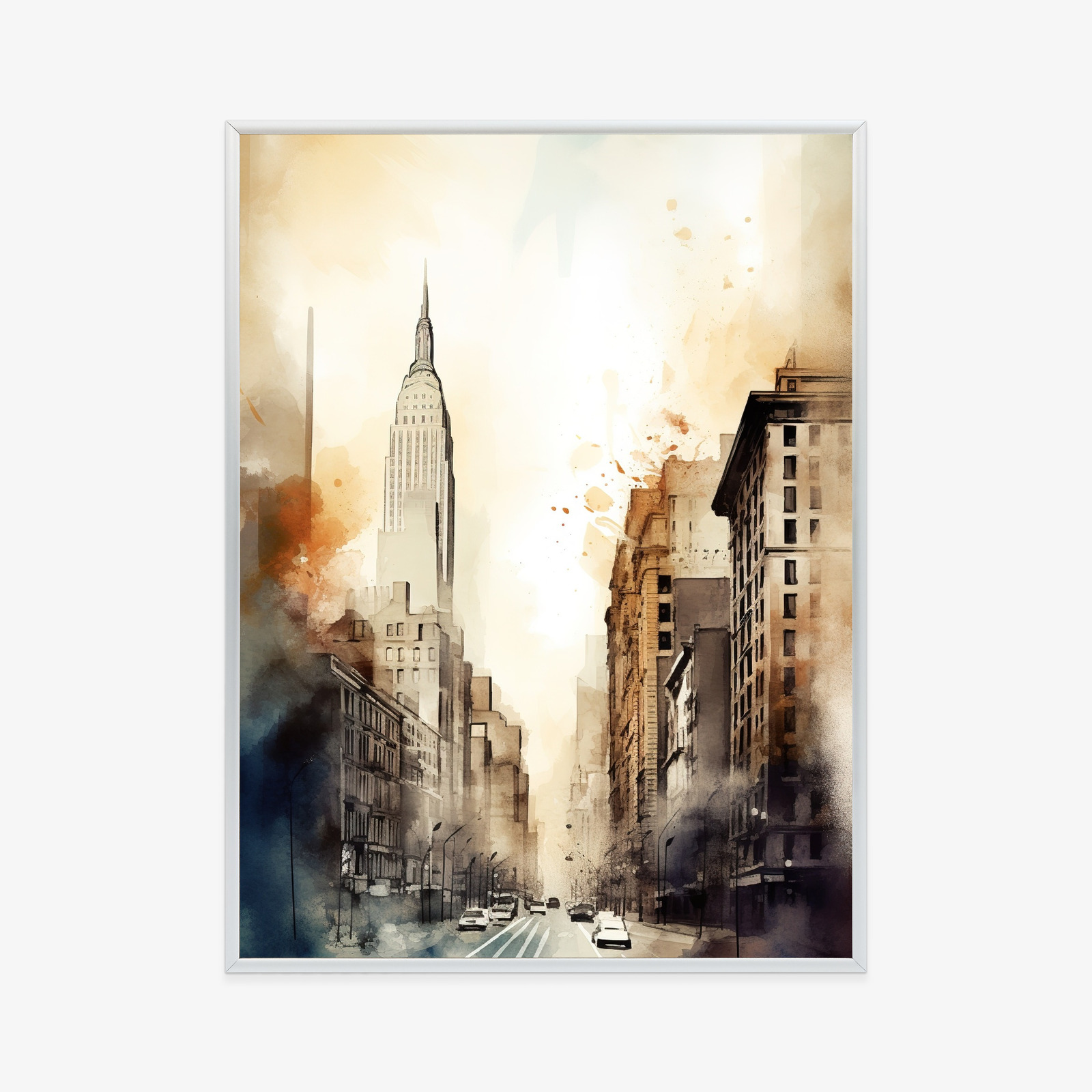 Poster Straßen Von New York Aquarell In Beigetönen Rahmen Aluminium Farbe Schwarz – Bild 2