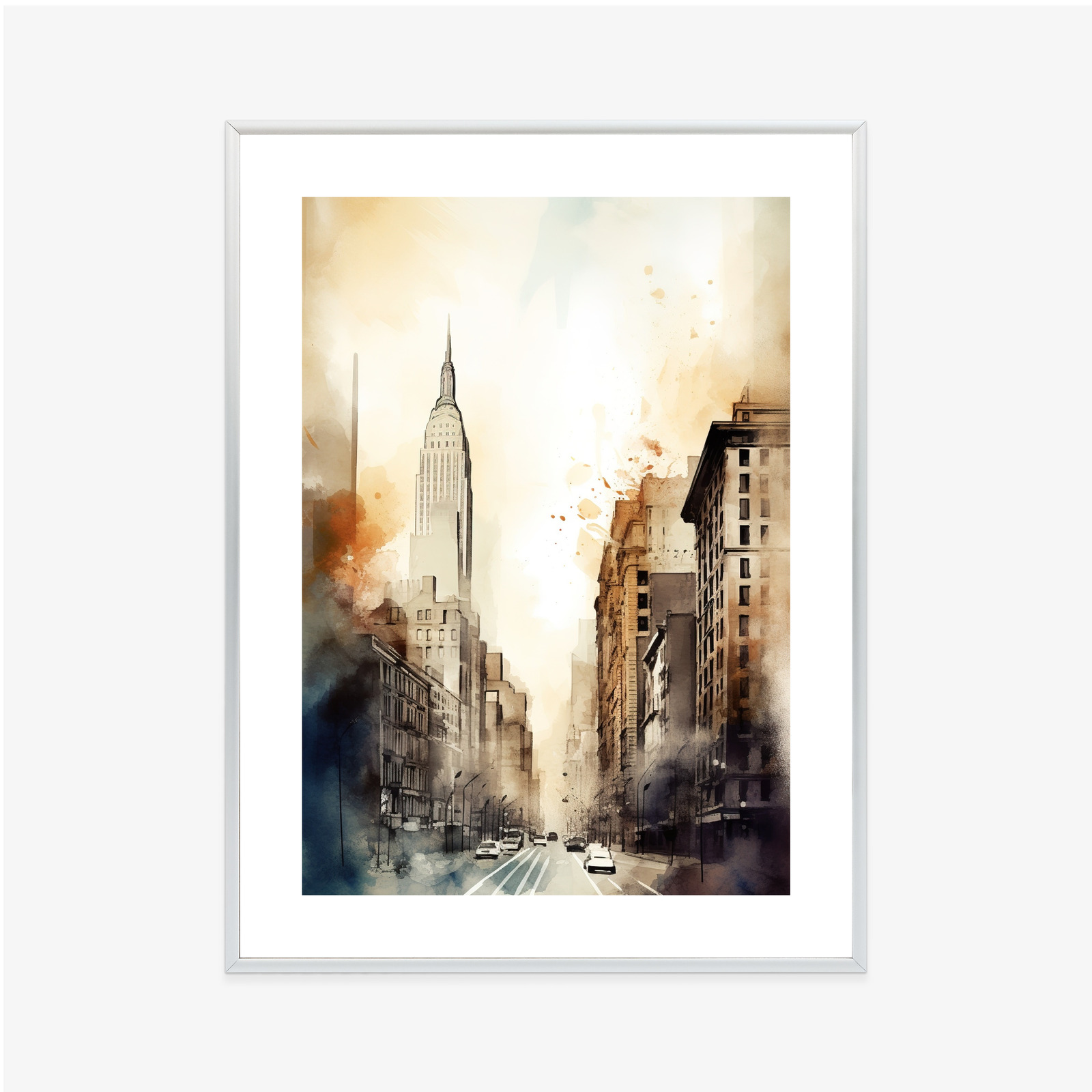 Poster Straßen Von New York Aquarell In Beigetönen Rahmen Aluminium Farbe Schwarz – Bild 6