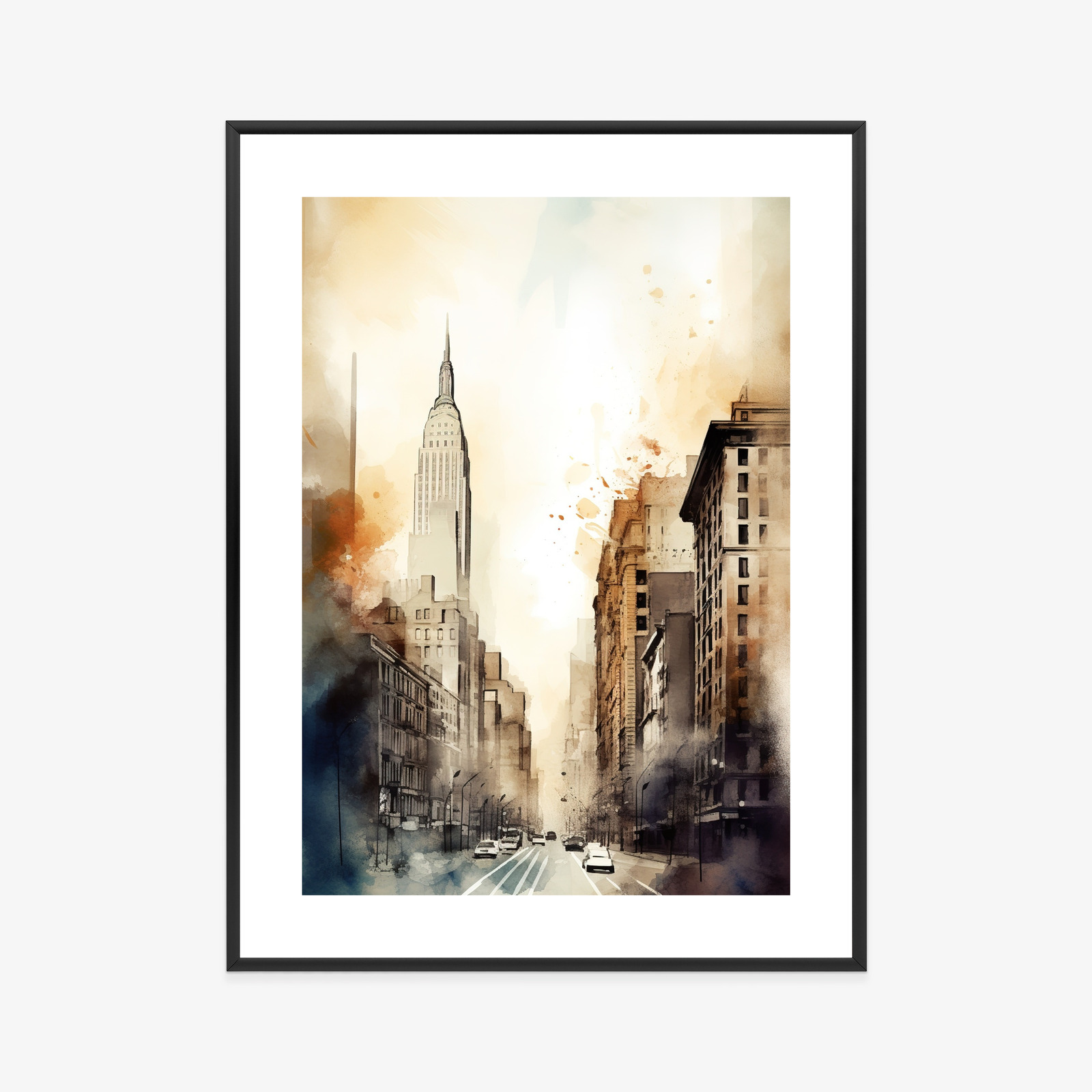 Poster Straßen Von New York Aquarell In Beigetönen Rahmen Aluminium Farbe Schwarz – Bild 5