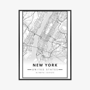 Poster New Yorker Straßen Auf Einer Schwarz-Weiß-Karte Rahmen Aluminium Farbe Schwarz