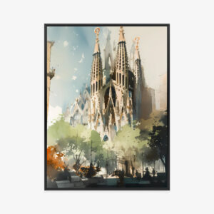 Poster Abstrakte Illustration Der Kirche Sagrada Familia Rahmen Aluminium Farbe Schwarz