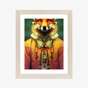 Poster Red Tribal Fox Portrait. Vintage Hand Drawn For T-Shirt, Poster, Clothes. Rahmen Holz Mit Passepartout Farbe Natürlich