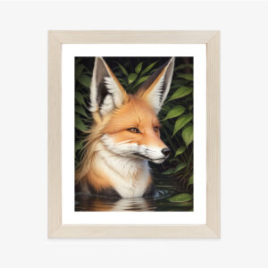 Poster Porträt Eines Fuchses Im Wasser Rahmen Holz Mit Passepartout Farbe Natürlich