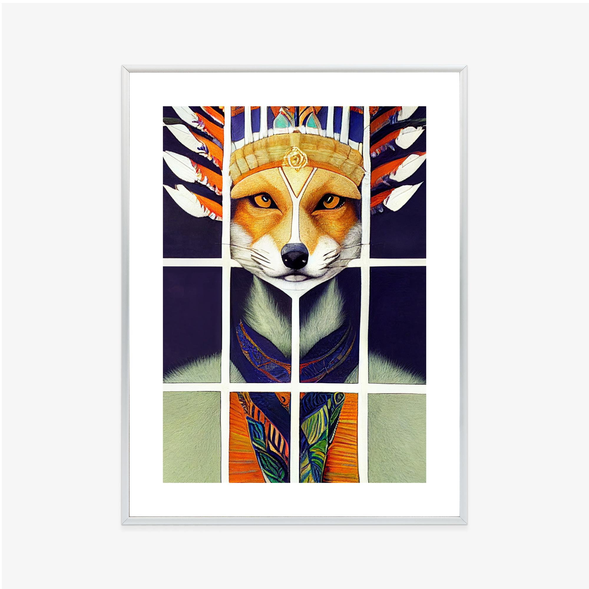 Poster Red Tribal Fox Portrait. Vintage Hand Drawn For T-Shirt, Poster, Clothes. Rahmen Holz Mit Passepartout Farbe Natürlich – Bild 8