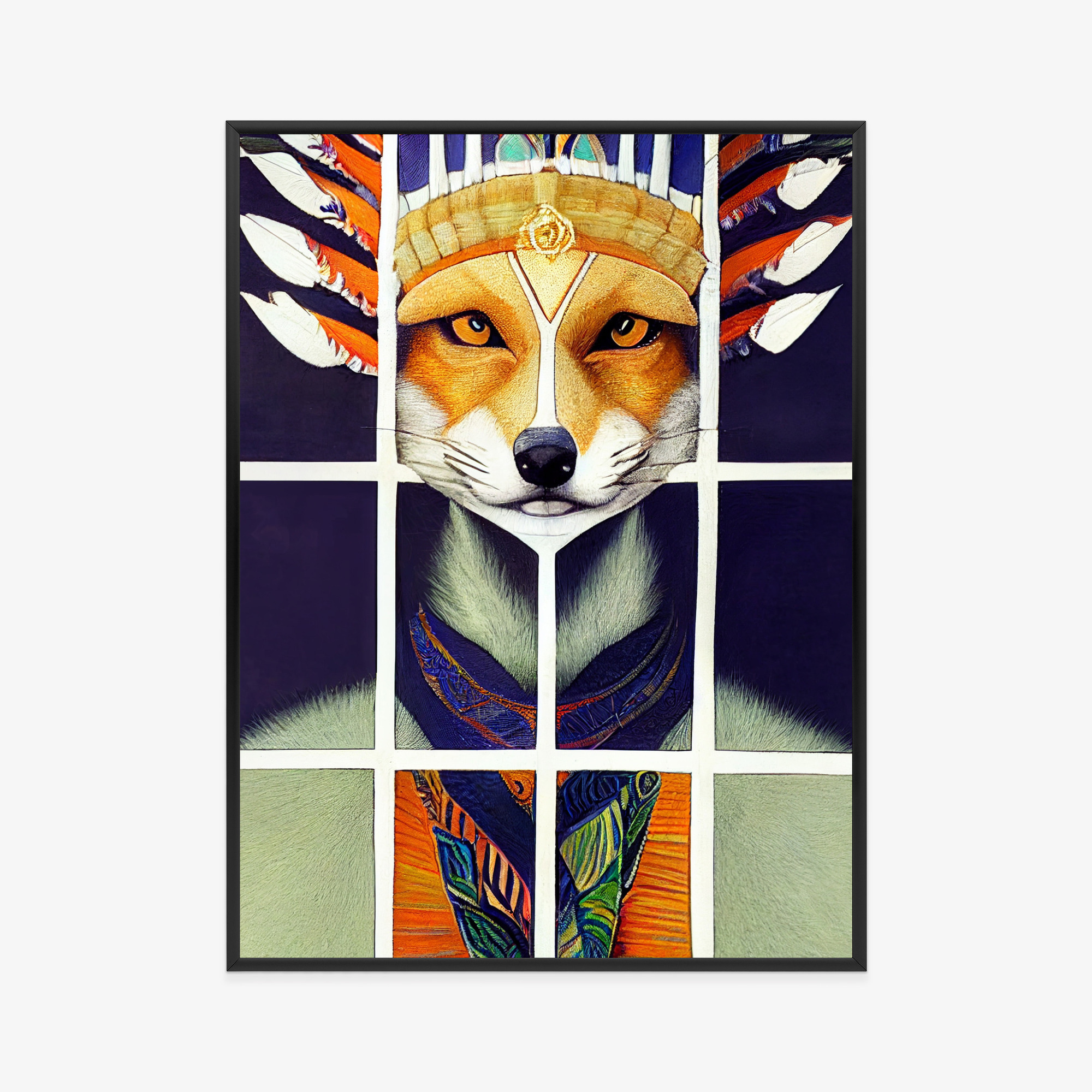 Poster Red Tribal Fox Portrait. Vintage Hand Drawn For T-Shirt, Poster, Clothes. Rahmen Holz Mit Passepartout Farbe Natürlich – Bild 11