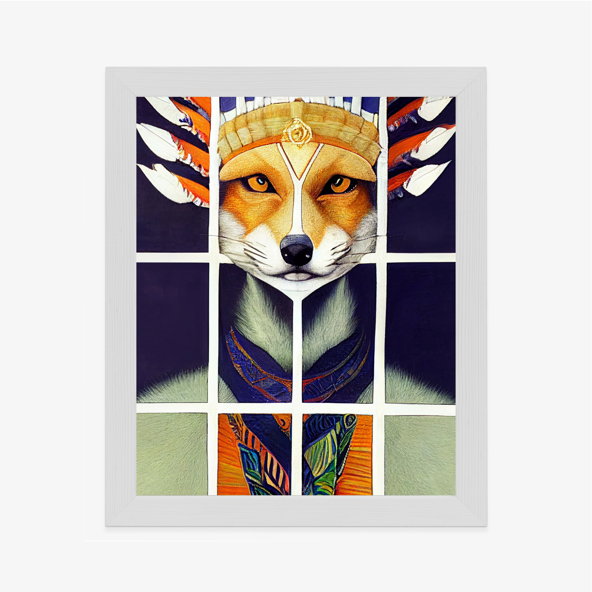 Poster Red Tribal Fox Portrait. Vintage Hand Drawn For T-Shirt, Poster, Clothes. Rahmen Holz Mit Passepartout Farbe Natürlich – Bild 7
