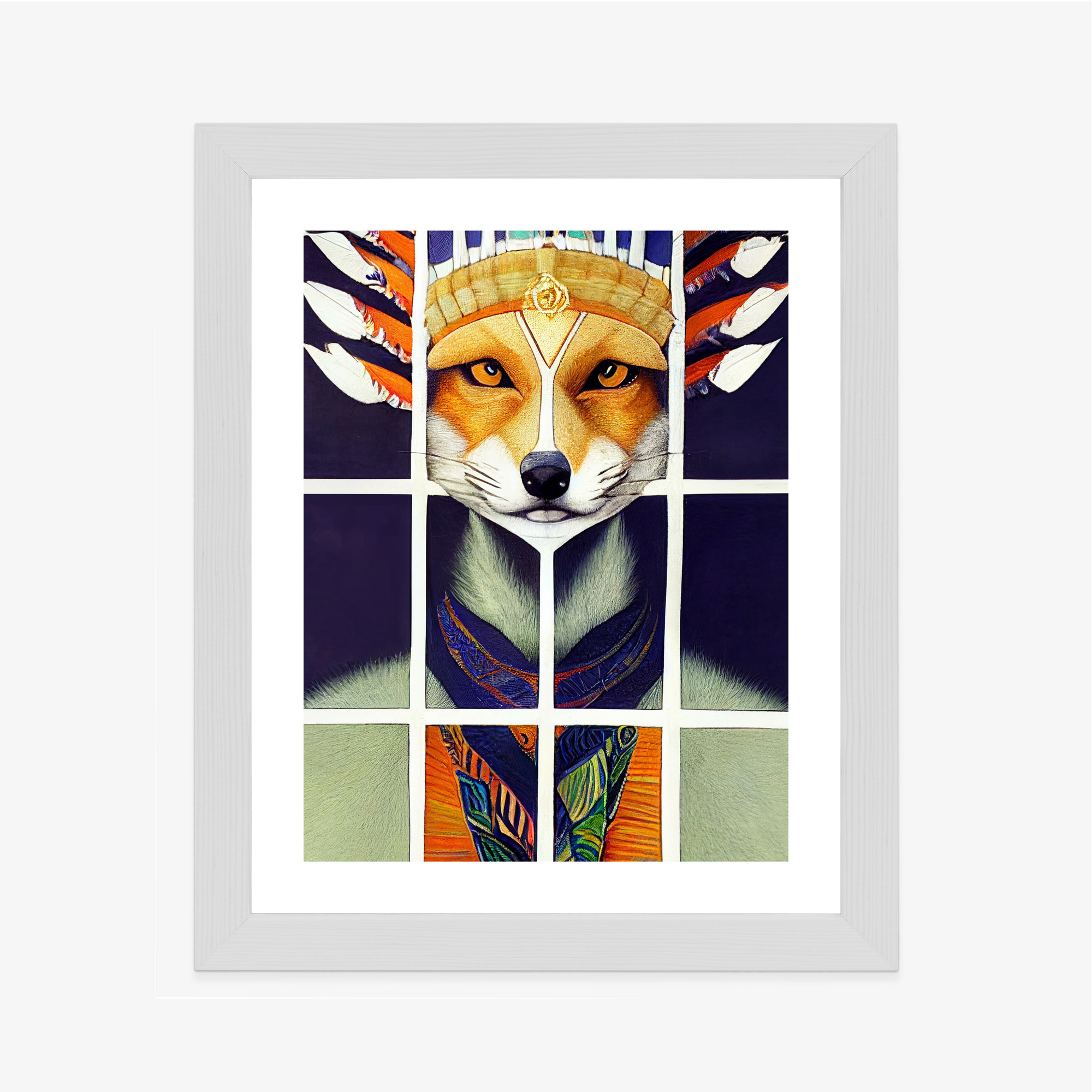 Poster Red Tribal Fox Portrait. Vintage Hand Drawn For T-Shirt, Poster, Clothes. Rahmen Holz Mit Passepartout Farbe Natürlich – Bild 5