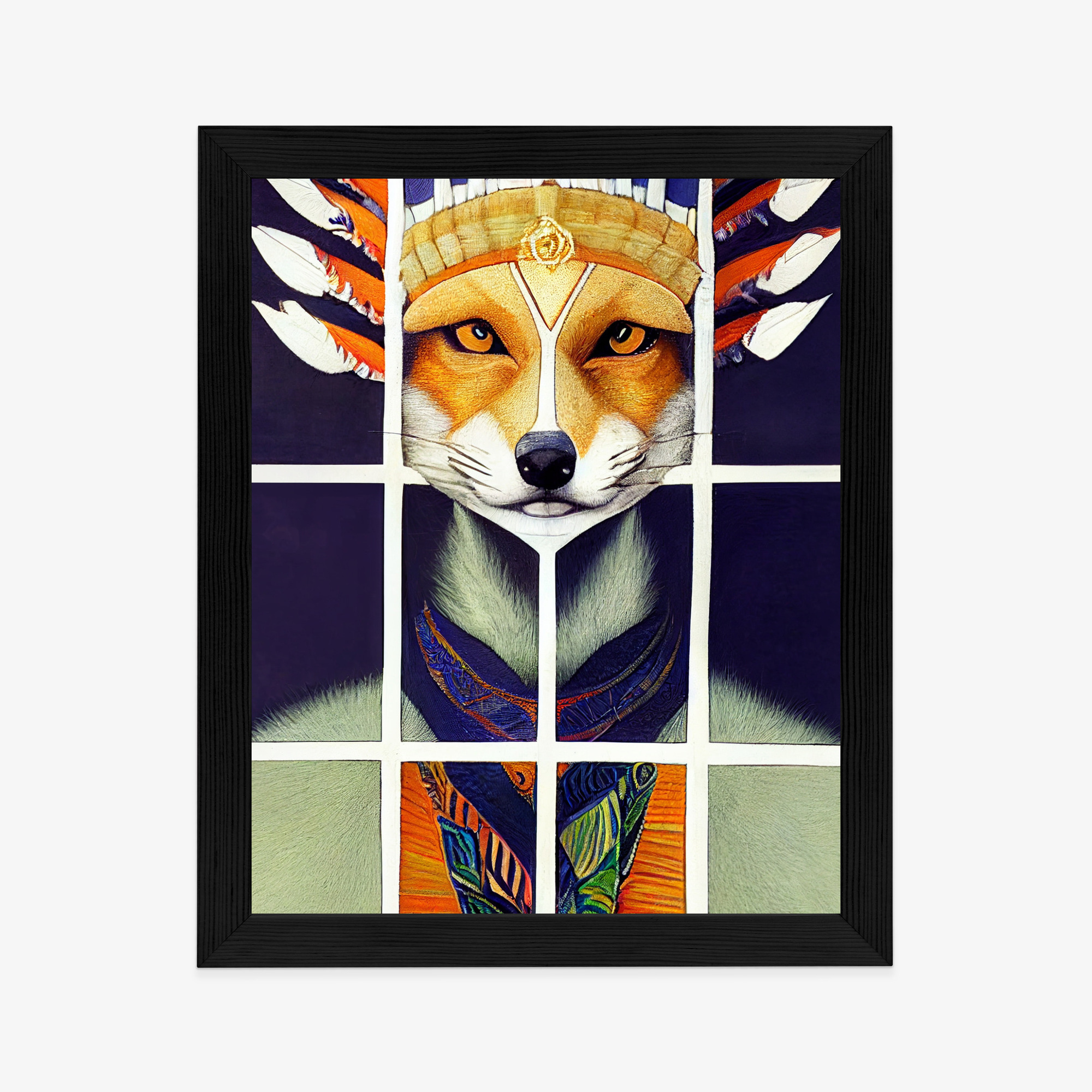 Poster Red Tribal Fox Portrait. Vintage Hand Drawn For T-Shirt, Poster, Clothes. Rahmen Holz Mit Passepartout Farbe Natürlich – Bild 6