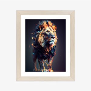 Poster Löwe Im Geometrischen Stil Rahmen Holz Mit Passepartout Farbe Natürlich