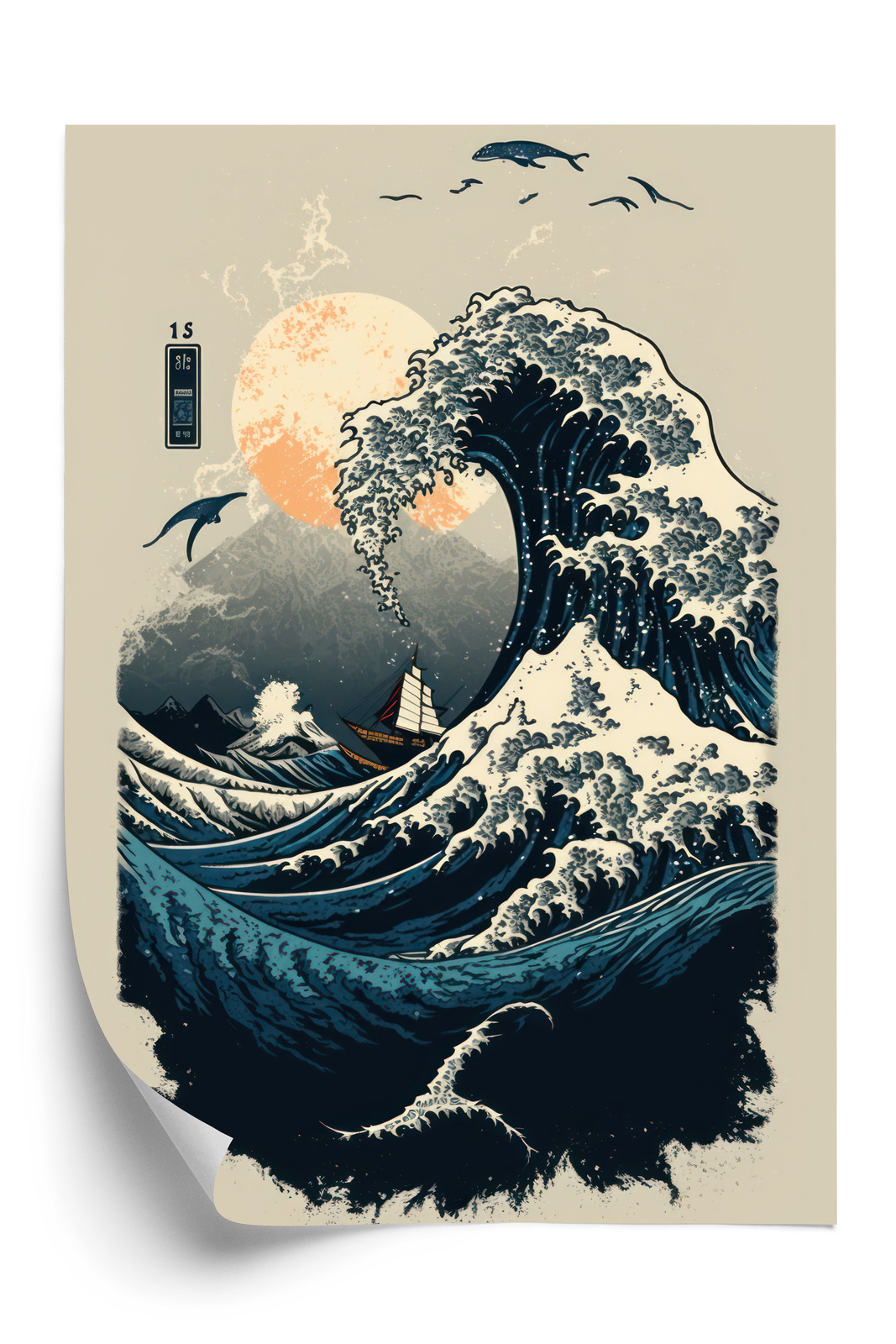 Poster Abstrakte Landschaft Mit Einer Welle Im Japanischen Stil