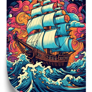 Poster Abstraktes Schiff Auf Stürmischer See