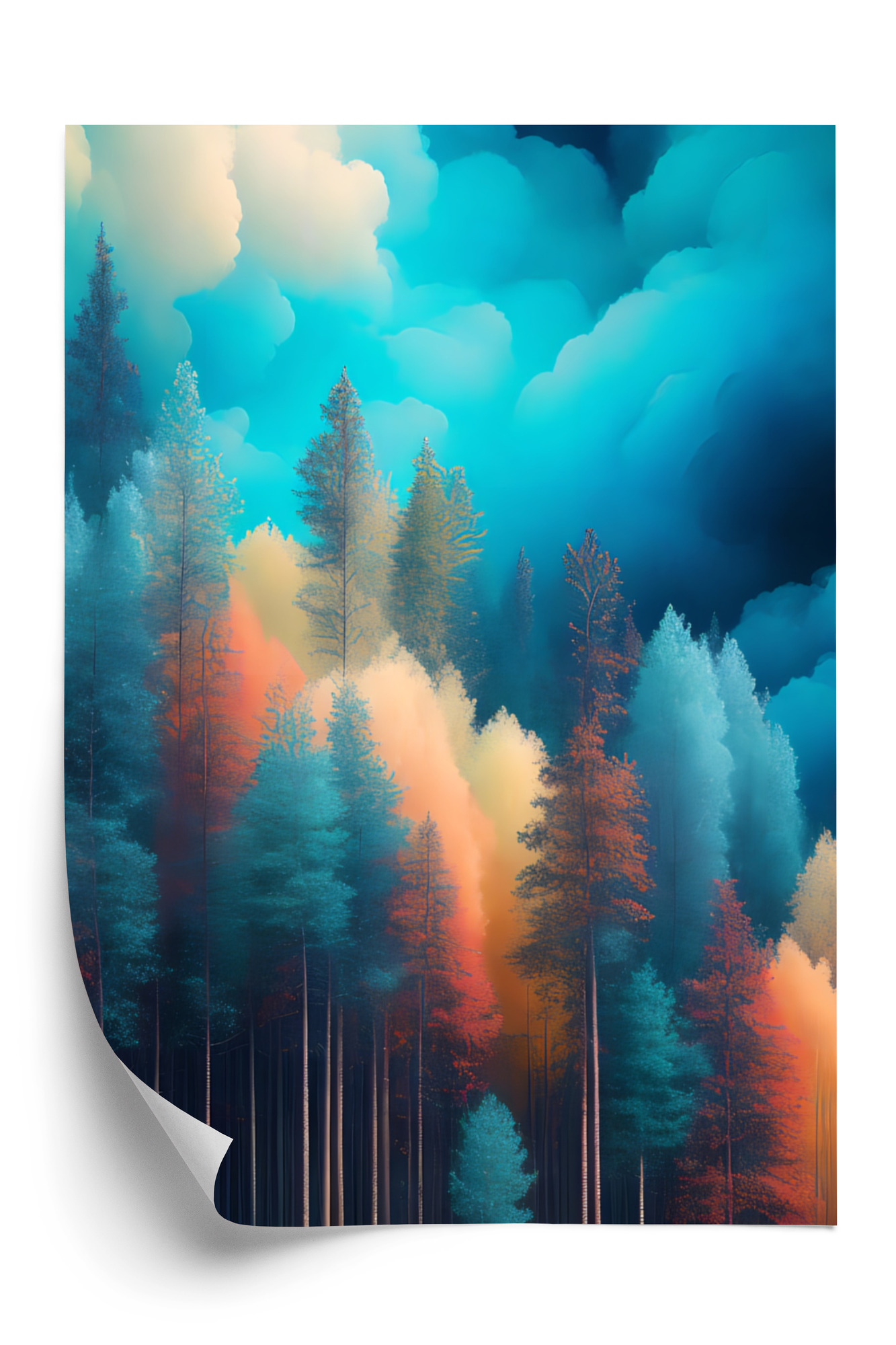 Poster Bunte Waldabstraktion Rahmen Holz Mit Passepartout Farbe Natürlich – Bild 3