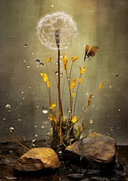 Poster Löwenzahn Und Tautropfen Rahmen Hölzern Farbe Schwarz – Bild 12