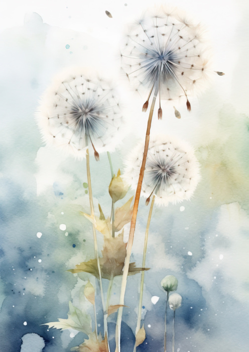 Poster Drei Löwenzahn Auf Einem Aquarellhintergrund Rahmen Holz Mit Passepartout Farbe Natürlich – Bild 11