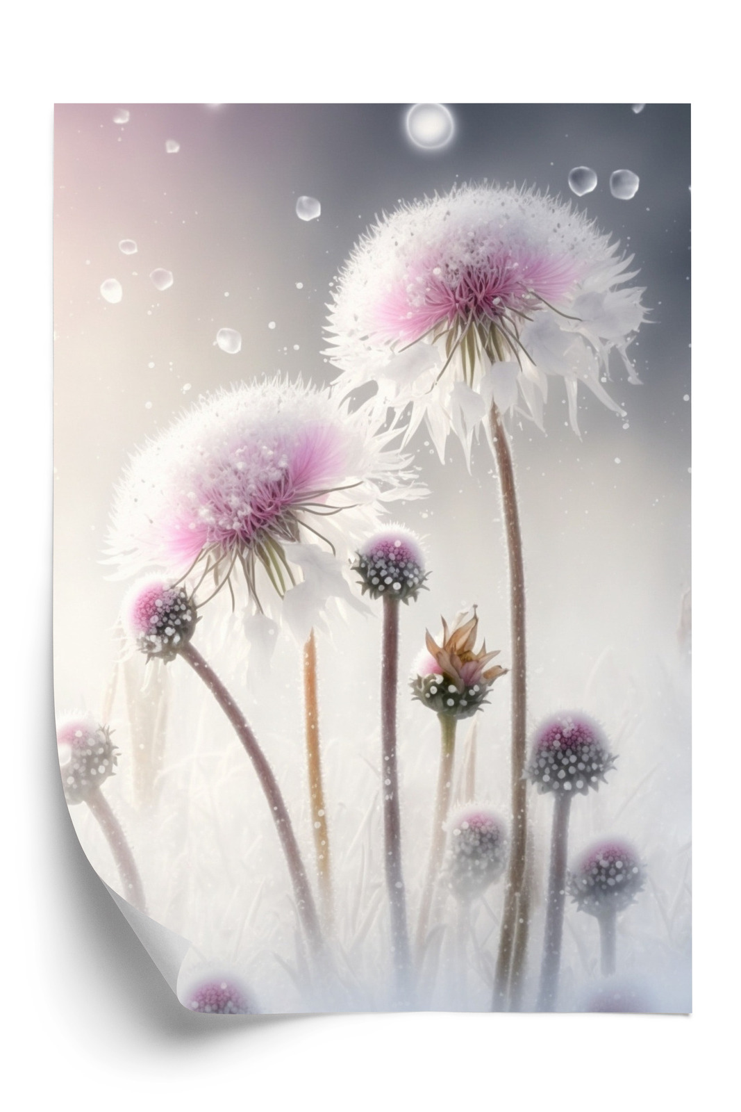 Poster Löwenzahn In Schneeflocken Rahmen Aluminium Farbe Schwarz – Bild 3