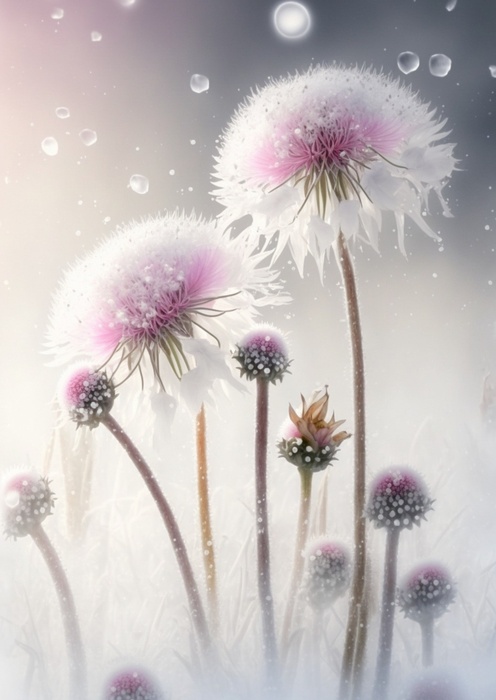 Poster Löwenzahn In Schneeflocken Rahmen Aluminium Farbe Schwarz – Bild 4