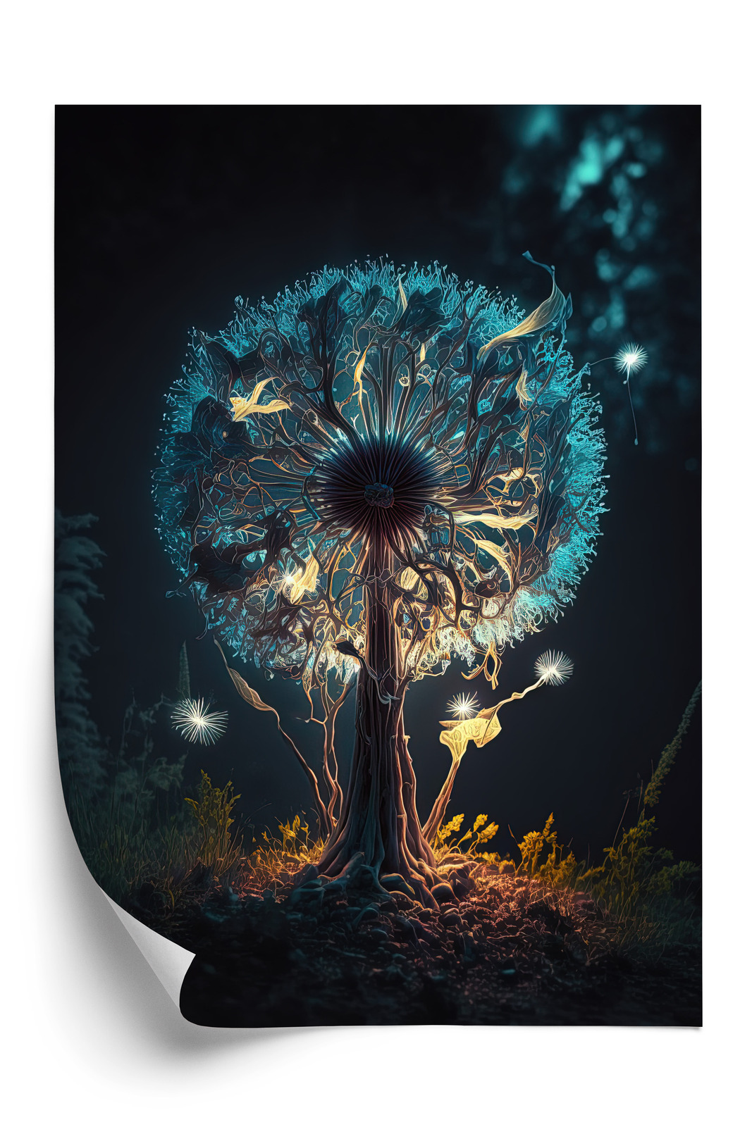 Poster Abstrakter Löwenzahn Im Wald Rahmen Aluminium Farbe Schwarz – Bild 3