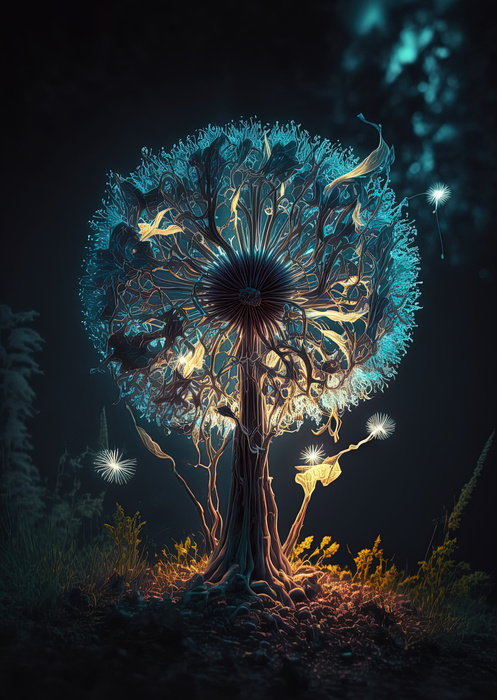 Poster Abstrakter Löwenzahn Im Wald Rahmen Aluminium Farbe Schwarz – Bild 4