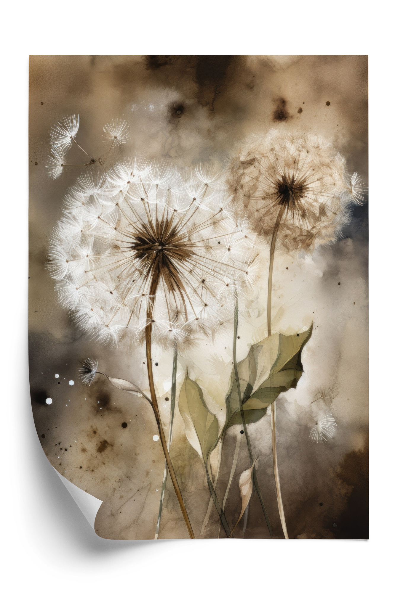 Poster Löwenzahn Auf Verschwommenem Aquarell Rahmen Aluminium Farbe Schwarz – Bild 3