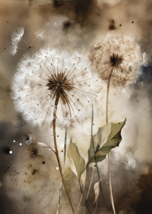 Poster Löwenzahn Auf Verschwommenem Aquarell Rahmen Aluminium Farbe Schwarz – Bild 4