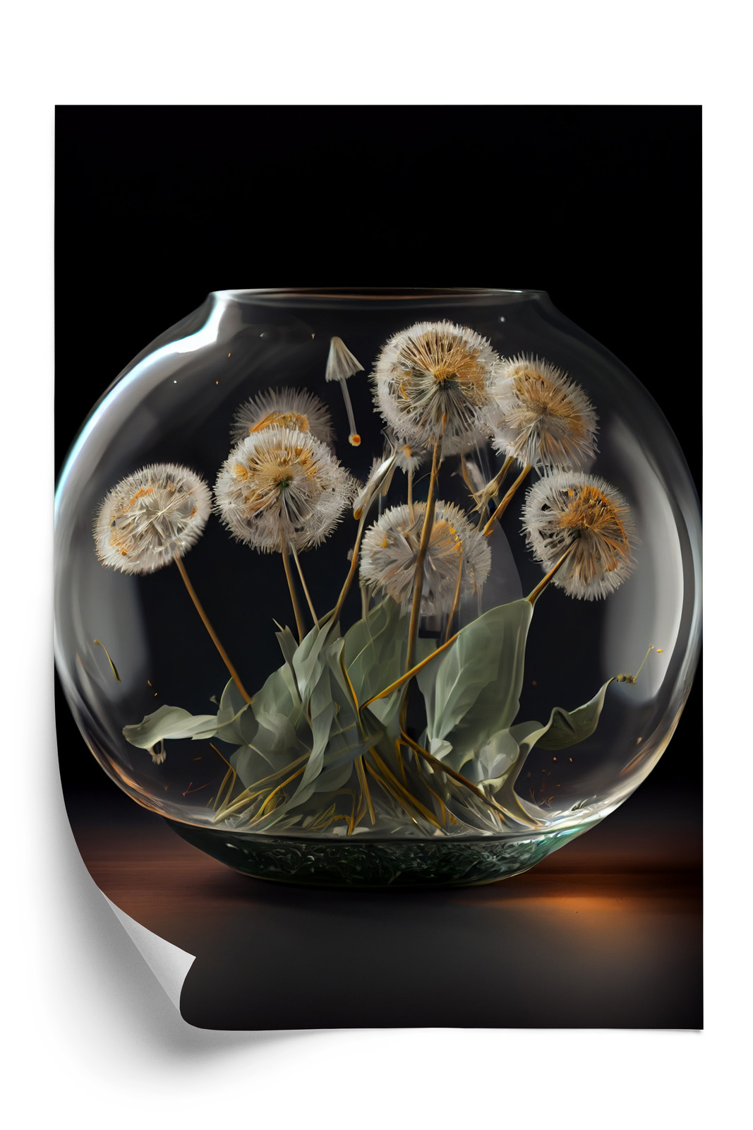 Poster Löwenzahn In Einer Glaskugel Rahmen Aluminium Farbe Schwarz – Bild 3