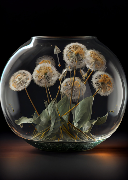 Poster Löwenzahn In Einer Glaskugel Rahmen Aluminium Farbe Schwarz – Bild 4