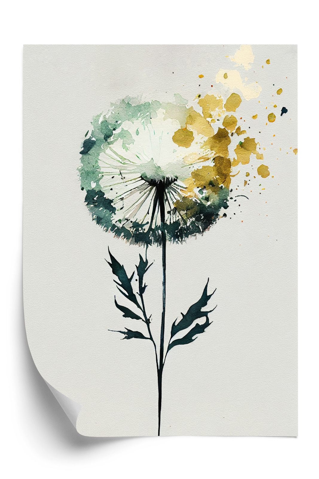 Poster Abstrakter Aquarell-Löwenzahn Mit Gold Rahmen Aluminium Farbe Schwarz – Bild 3