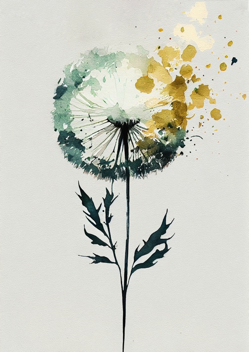 Poster Abstrakter Aquarell-Löwenzahn Mit Gold Rahmen Aluminium Farbe Schwarz – Bild 4