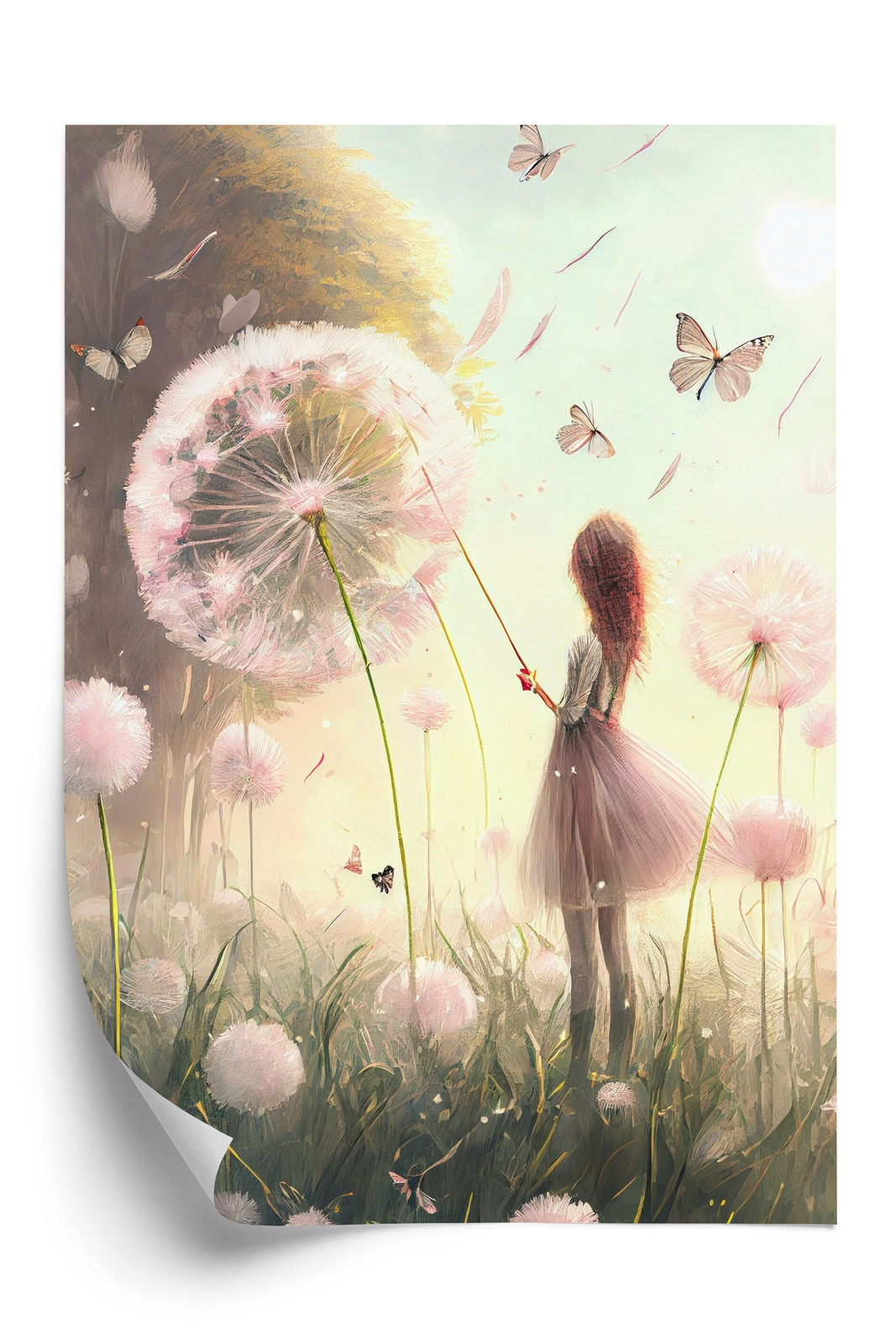 Poster Ein Mädchen Auf Einer Wiese Zwischen Rosa Löwenzahn Rahmen Aluminium Farbe Schwarz – Bild 3