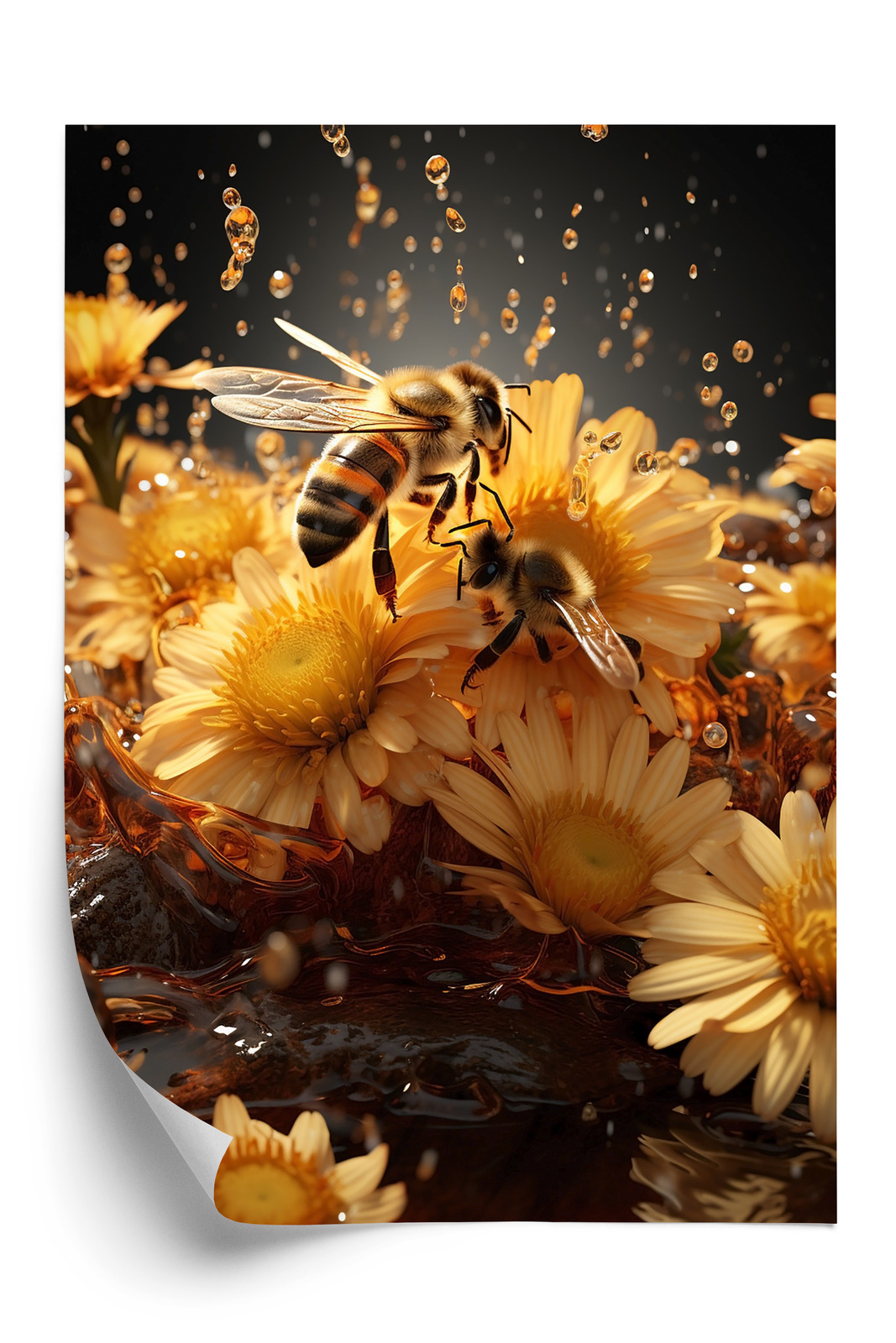 Poster Eine Biene Sitzt Auf Gelben Blumen Rahmen Aluminium Farbe Schwarz – Bild 3