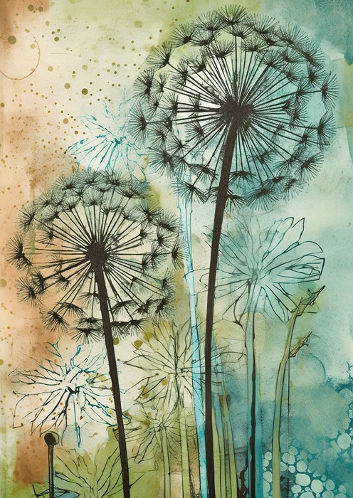 Poster Abstrakter Löwenzahn Auf Einem Aquarellhintergrund Rahmen Aluminium Farbe Schwarz – Bild 4