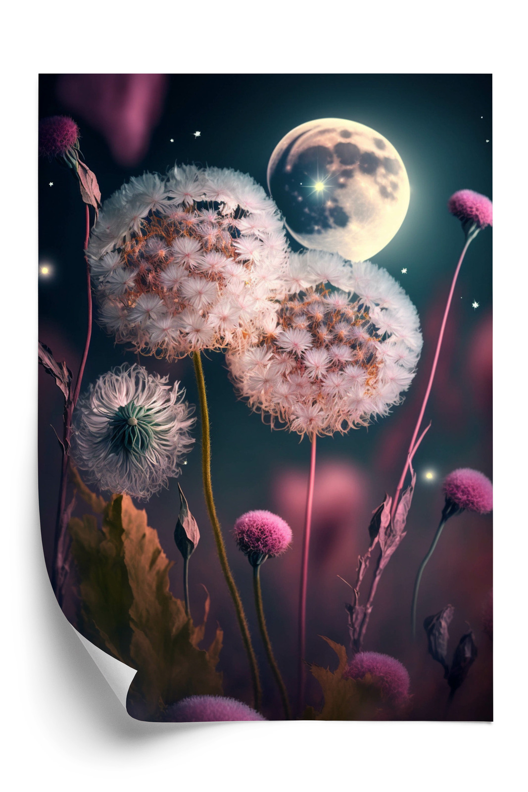 Poster Löwenzahn Gegen Den Nachthimmel Rahmen Aluminium Farbe Schwarz – Bild 3