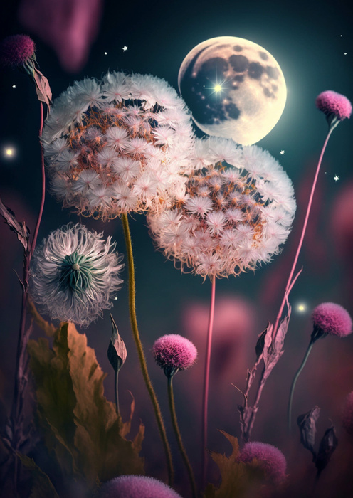 Poster Löwenzahn Gegen Den Nachthimmel Rahmen Aluminium Farbe Schwarz – Bild 4