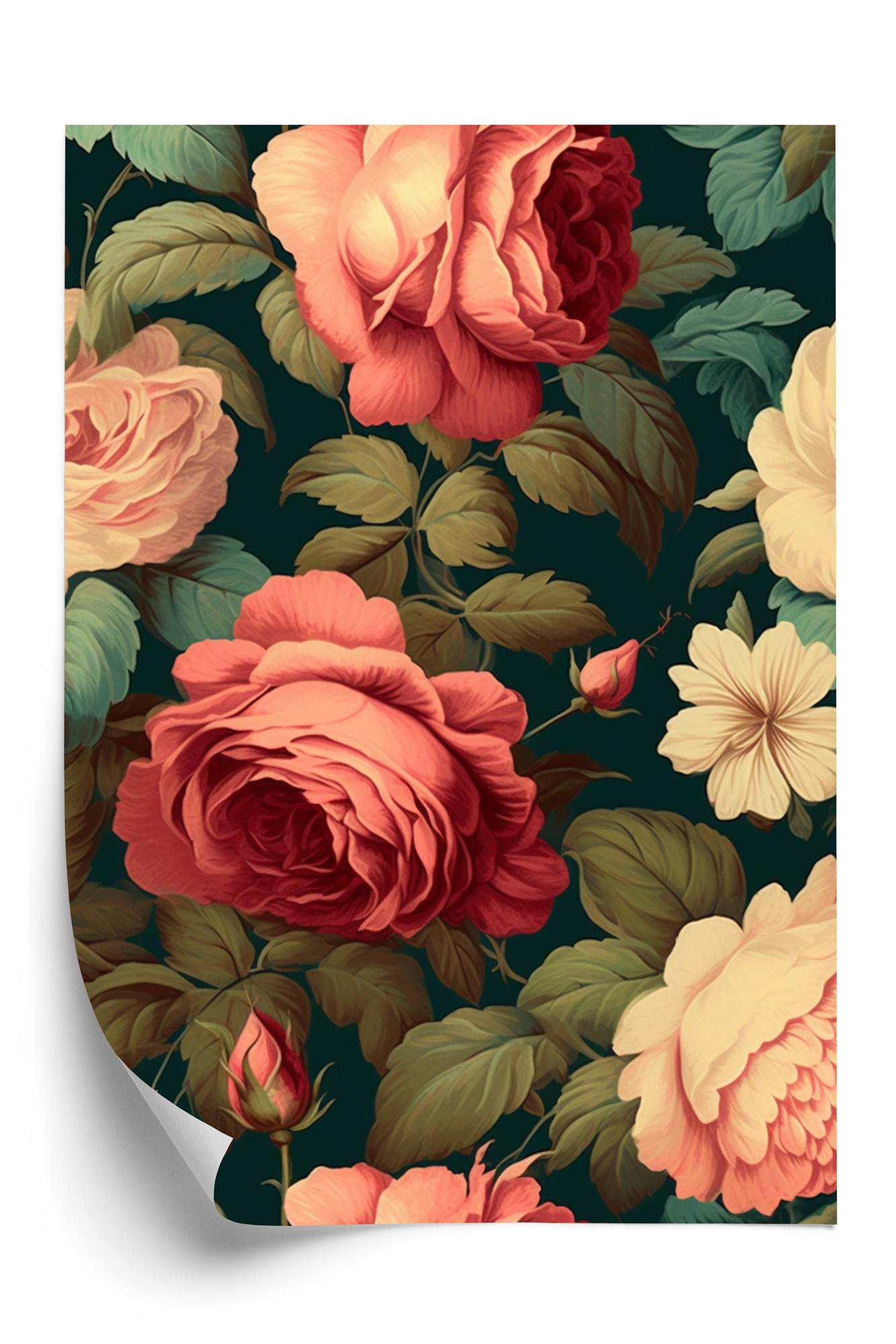 Poster Romantische Rosen Und Grüne Blätter Rahmen Aluminium Farbe Schwarz – Bild 3